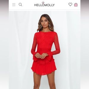 Red Hello Molly Lace Long Sleeve Dress